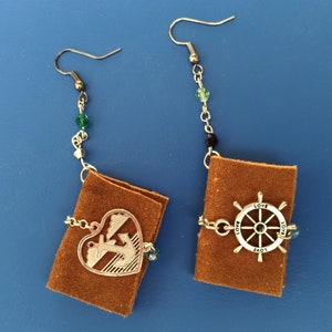 Orecchini Libri Camoscio, Book Lover, Earring Book, Marinaio, Sea, Ancora, Timone