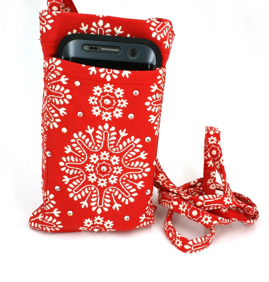Fabric Crossbody Bag With Bling, Cell Phone Bag, Cross Shoulder Bag, Hipster Bag, Small Cross
