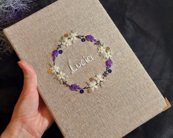 Custom Hand Embroidered Notebook, Personalized Floral Journal, Fabric Cover Handmade Vintage Notebook