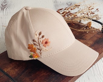Hand Embroidered Floral Hat, Botanical Baseball Hat, Women's Hat, Gift for Girls