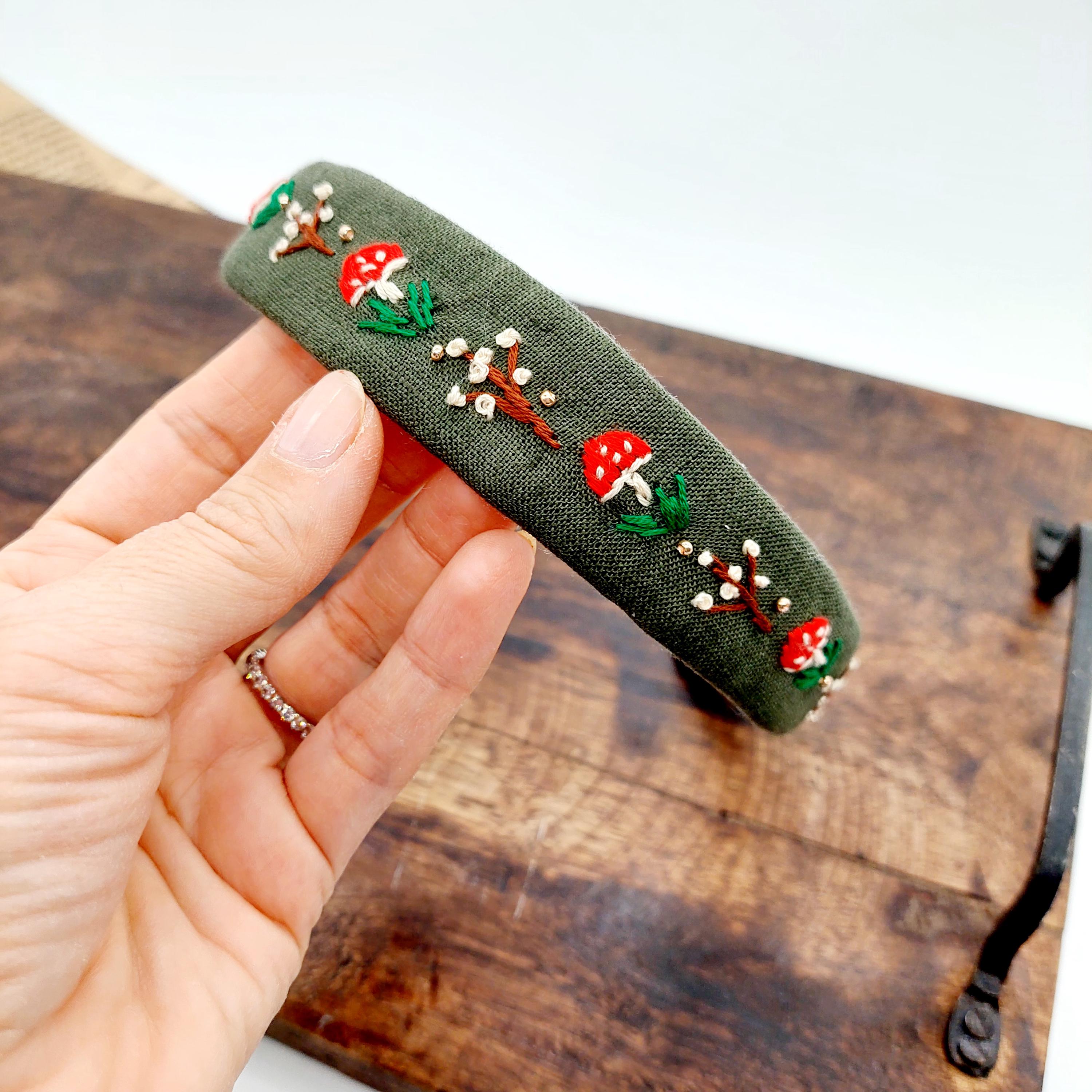 Handmade Embroidered Linen Headband: Floral Fall Hair 