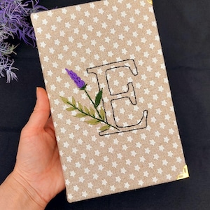 Diario personalizado con monograma floral, cuaderno con iniciales bordadas a mano, regalo para mujer