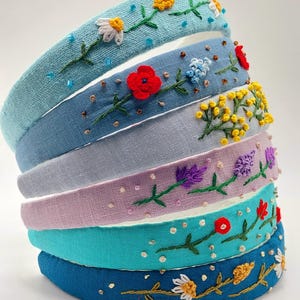 Linen Floral Headband: Hand Embroidered Boho Hair Accessory