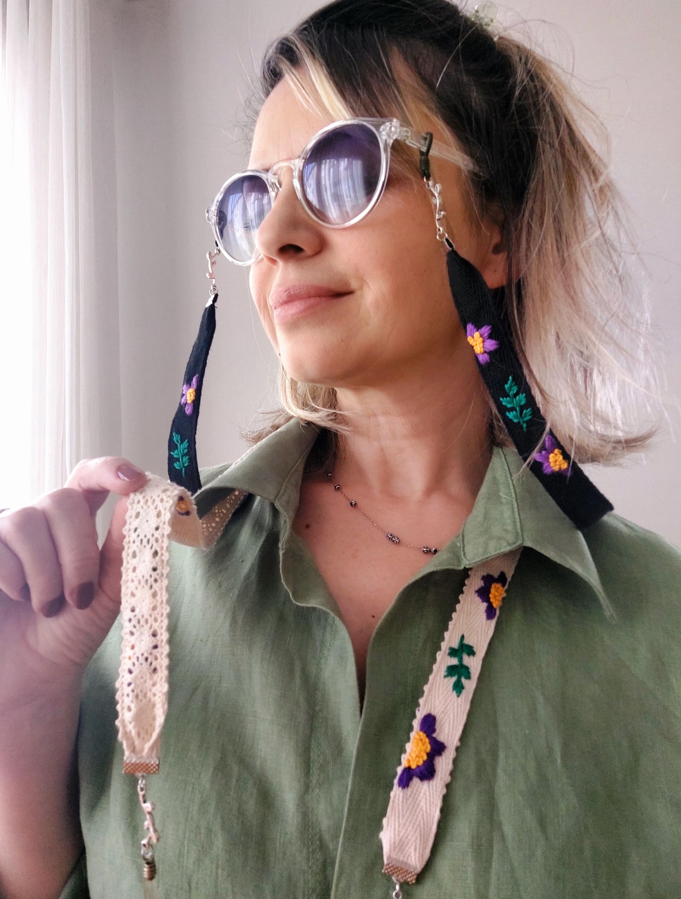Eyeglass Holder Strings, Hand Embroidered Glasses Chain, Floral Eyewear Straps for Women