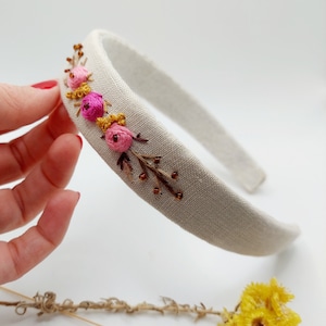 Floral, Beaded Hand Embroidered Linen HeadBand, Boho Vintage Hair Accessories, Colorful Spring Summer Collection, Gift for Women P4