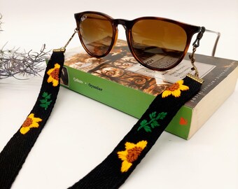 Eyeglass Holder Strings, Hand Embroidered Glasses Chain, Floral Eyewear Straps for Women