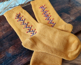 Hand Embroidered Wool Socks, Floral Warm Socks, Bohemian Accessories