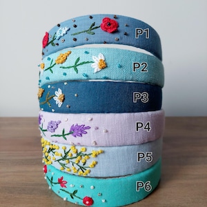 Embroidered Floral Linen Headband: Vintage Boho Hair Accessory
