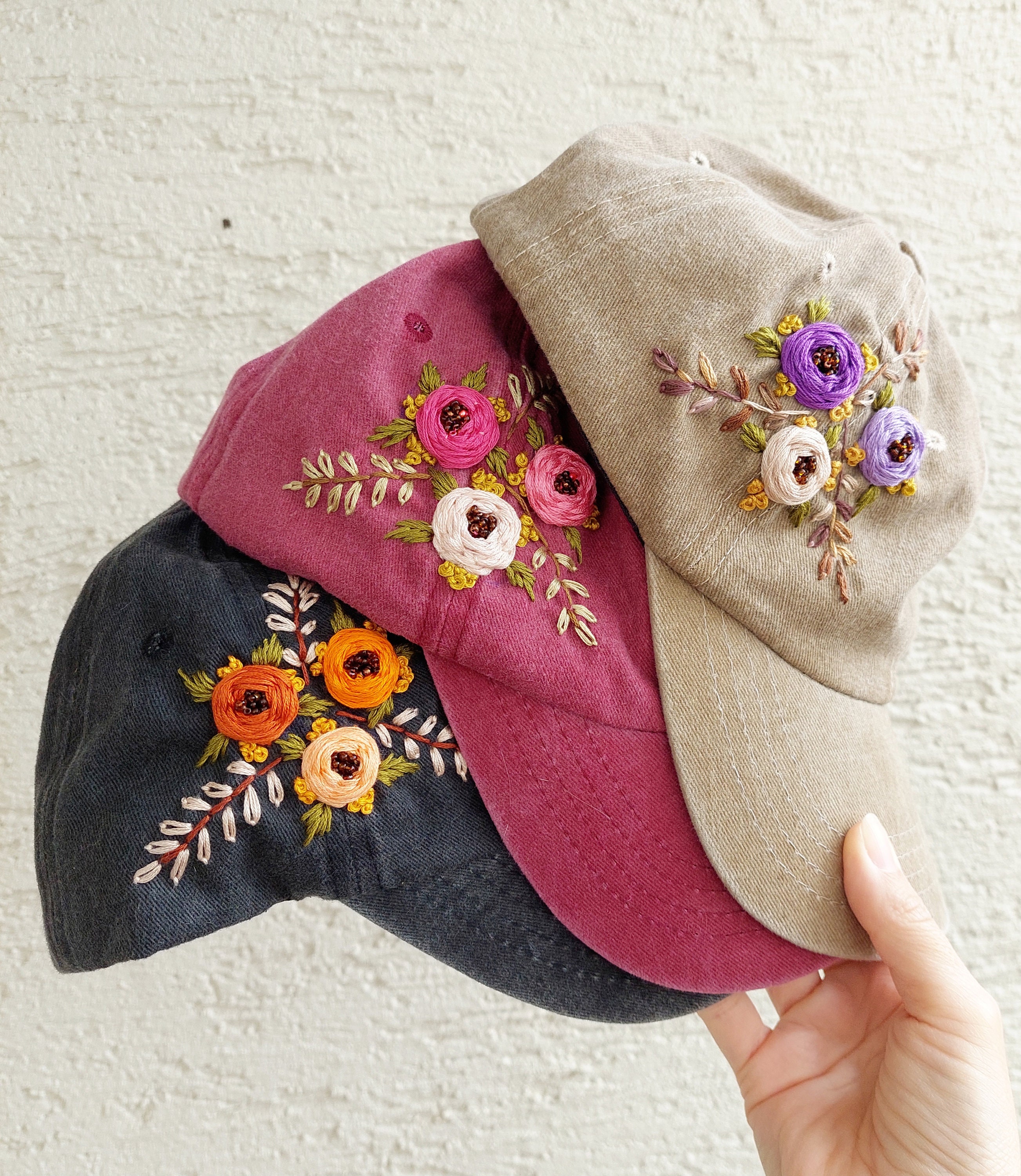 Hand Embroidered Hat, Floral and Bead Embroidered Baseball Cap, Vintage ...