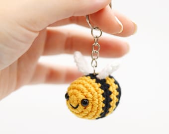 Handmade crochet bee keychain