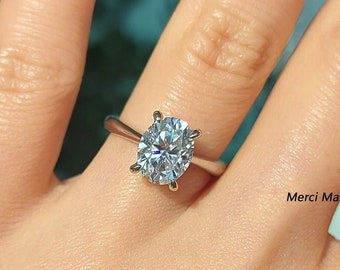Oval Moissanite Engagement Ring, 2CT Solitaire, Sterling Silver or Solid Gold