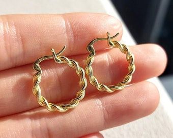 925 Silver Twisted Hoop Earrings/ 18K Gold Plated Twisted Hoop Earrings/ Twisted Gold Hoop Earrings