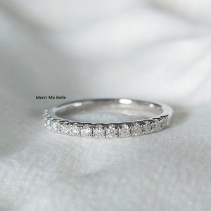 Moissanite Pave Band / Half Pave Band/ 0.3 CTW Moissanite Ring/ Moissanite Wedding Ring/ Round Brilliant Cut Moissanite Band