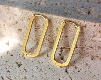 Gold Rectangle Hoop Earrings/ U Shaped Hoop Earrings/ 18K Gold Plated Hoop Earrings/  925 Sterling Silver Hoop Earrings