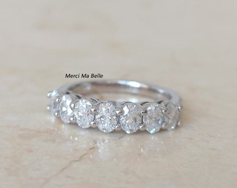 Oval Moissanite Wedding Ring/ 7 Oval Moissanite Stone Wedding Band/ Oval Stone Anniversary Ring/ Moissanite Wedding Band