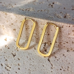 Gouden rechthoekige oorringen/U-vormige oorringen/ 18 kt vergulde oorringen/ 925 sterlingzilveren oorringen