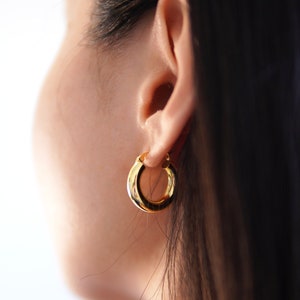 Chunky Gold Hoop Earrings, 925 Sterling Silver Thick Hoop Earrings, 18K Gold Plated Hoop Earrings image 5