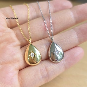 Gold Water Drop Necklace / 925 Sterling Silver Tear Drop Necklace/ 18ct Gold Plated Water Drop Pendant Necklace