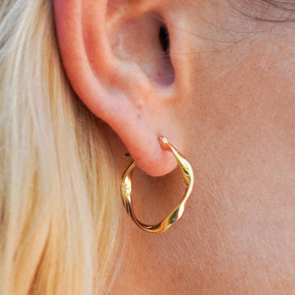 Circle Twisted Hoop Earrings,18k Gold plated Hoop Earrings, 925 Silver Twisted Hoop Earrings,Minimalist Gold hoop earrings