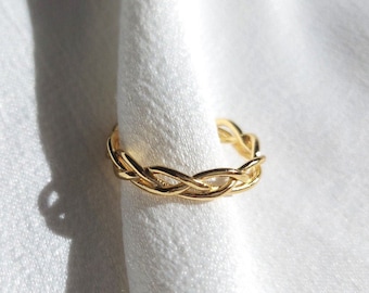 Gold Braided Ring, Stacking Ring, 925 Silver Ring, 18K Gold Plated Ring, Adjustable Ring, Minimalist Jewellery