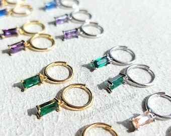 Coloured CZ Huggie Earrings, 18K Gold Plated Sterling Silver