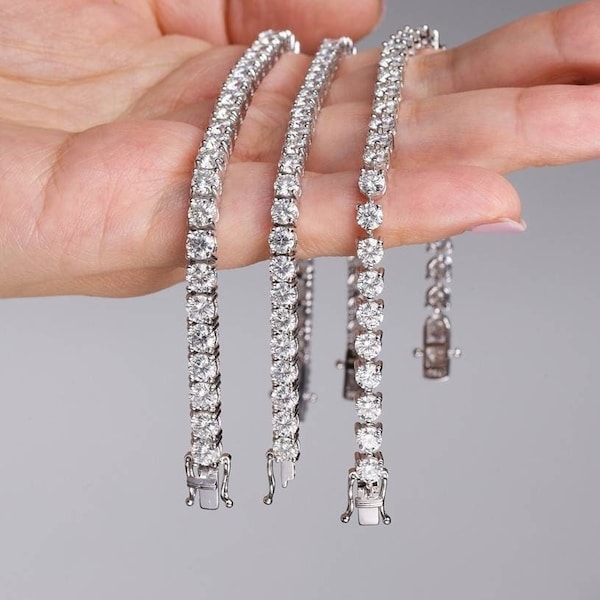 Round Moissanite Tennis Bracelet/ 3mm, 4mm, 5mm Moissanite Bracelet/ 16cm, 18cm, 20cm Tennis Bracelet