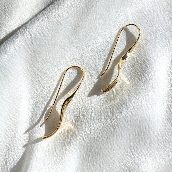 18K Gold Plated Flow Earrings, 925 Sterling Silver Earrings, Wave Earrings, Minimalist Jewellery