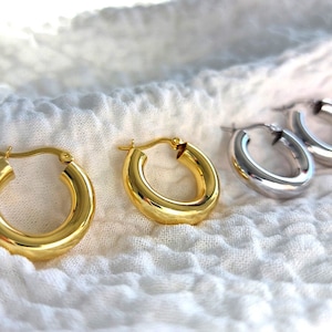 Chunky Gold Hoop Earrings, 925 Sterling Silver Thick Hoop Earrings, 18K Gold Plated Hoop Earrings image 2