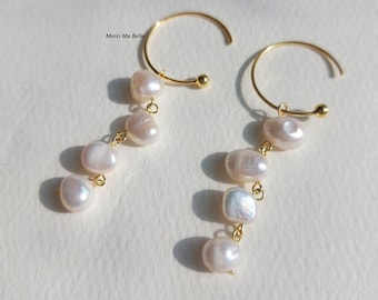 Natural Freshwater Pearl Drop Earrings/ 18ct Gold Plated Pearl Drop Earrings/ 925 Sterling Silver Pearl Earrings/ Bridal Earrings