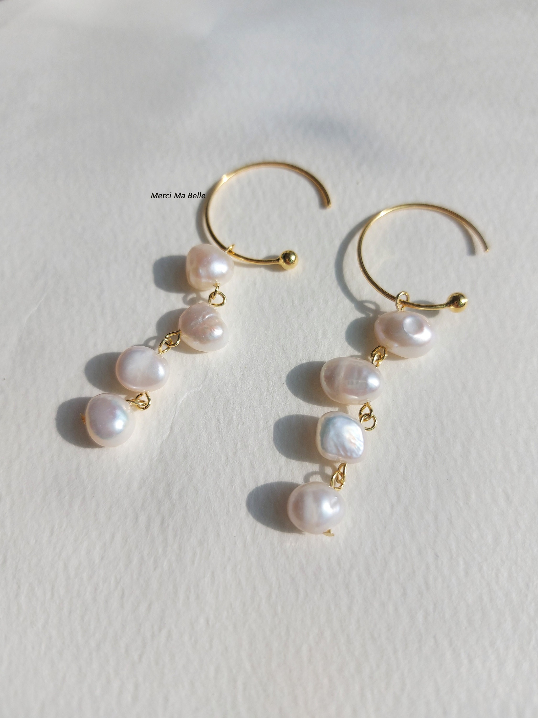 Natural Freshwater Pearl Drop Earrings/ 18ct Gold Plated Pearl Drop Earrings/ 925 Sterling Silver Pearl Earrings/ Bridal Earrings