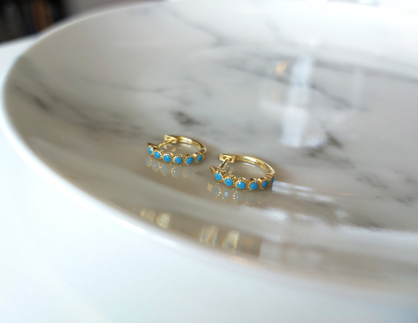 Turquoise Beads Huggies Earrings