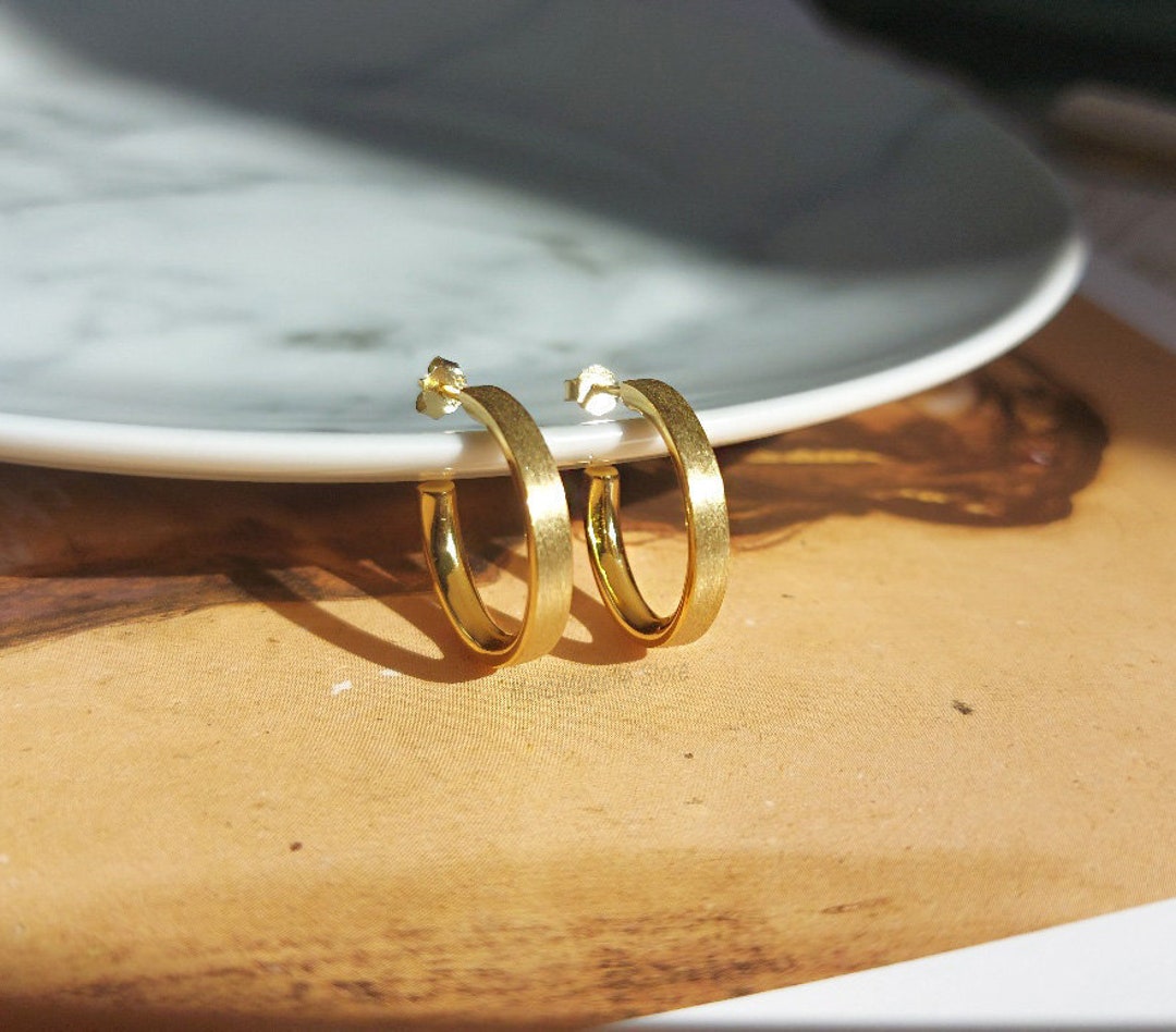 Matte Gold Hoop Earrings Thick Gold Hoop Earrings 18k Gold - Etsy Australia