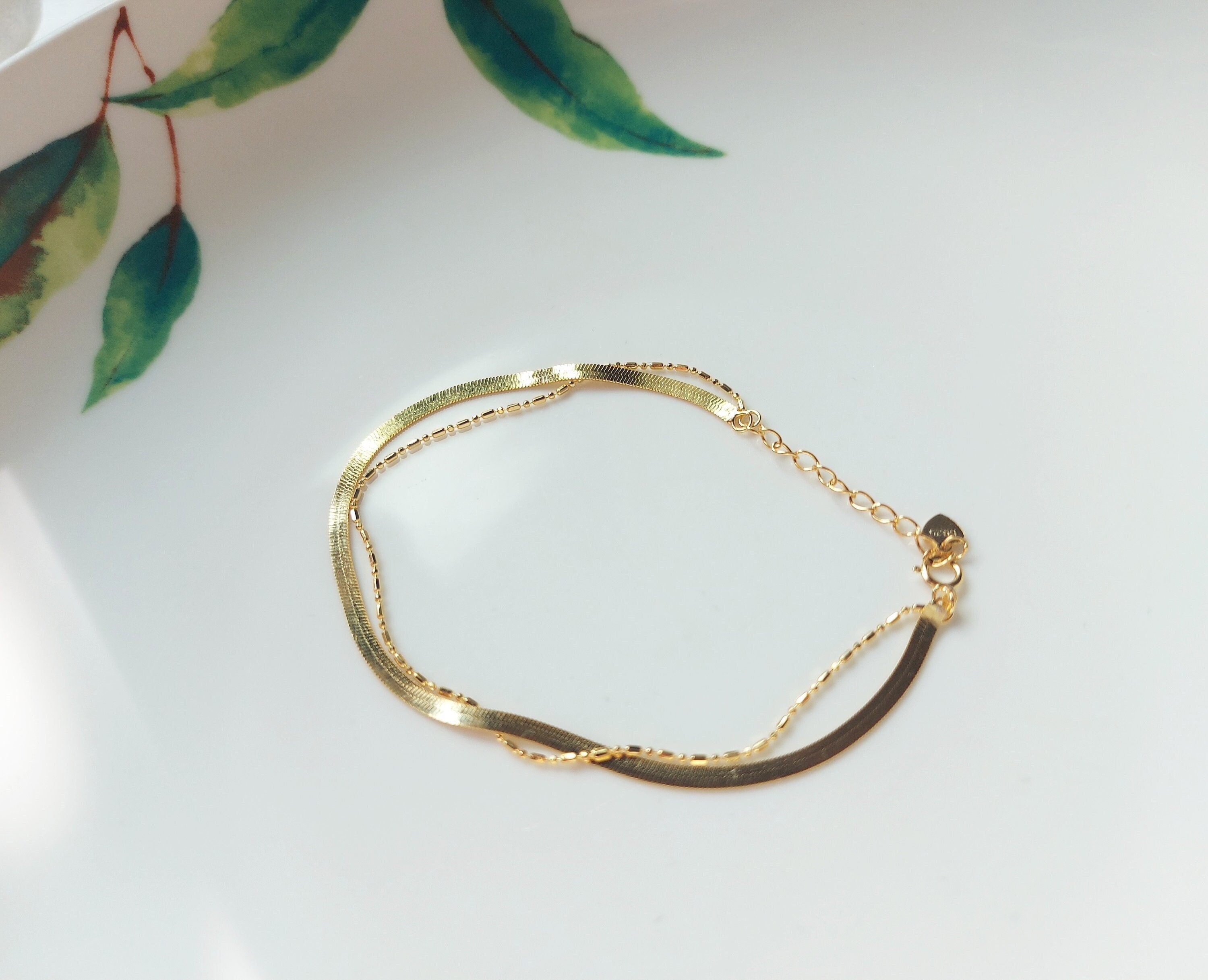 Double Layer Snake Chain Bracelet / Flat Snake Layer Chain