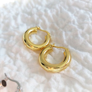 Chunky Gold Hoop Earrings, 925 Sterling Silver Thick Hoop Earrings, 18K Gold Plated Hoop Earrings image 7