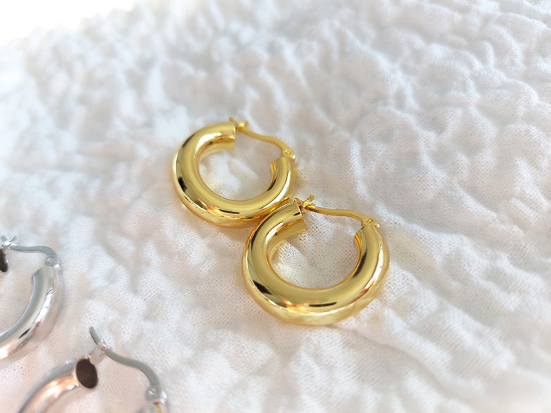 Chunky Gold Hoop Earrings, 925 Sterling Silver Thick Hoop Earrings, 18K Gold Plated Hoop Earrings image 7