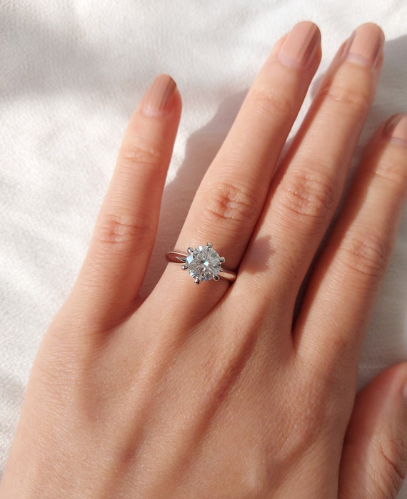 Moissanite Engagement Ring, Knife-Edge Solitaire, Sterling Silver