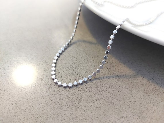 925 Silver Beaded Necklace/ Thin Beaded Necklace / Flat Ball Chain Necklace  / Thin Chain Necklace /layering Necklace 