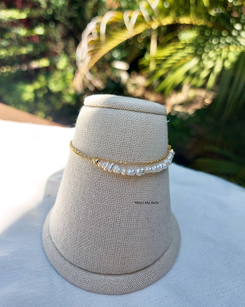 Pearl Bracelet, Natural Pearl Beaded Bracelet, Fresh Water pearl Bracelet, Pearl Chain Bracelet, Wedding Jewellery, Bridesmaid Gift image 2