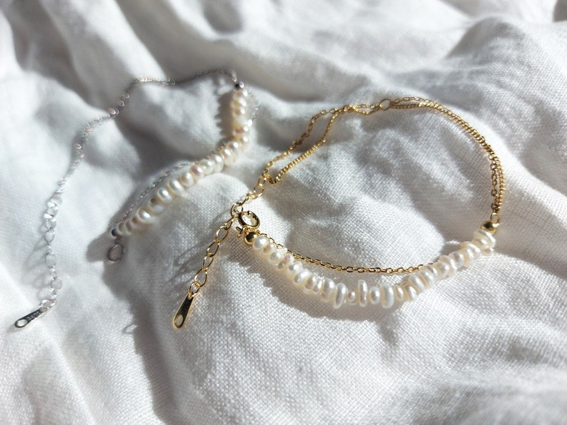 Pearl Bracelet, Natural Pearl Beaded Bracelet, Fresh Water pearl Bracelet, Pearl Chain Bracelet, Wedding Jewellery, Bridesmaid Gift image 4
