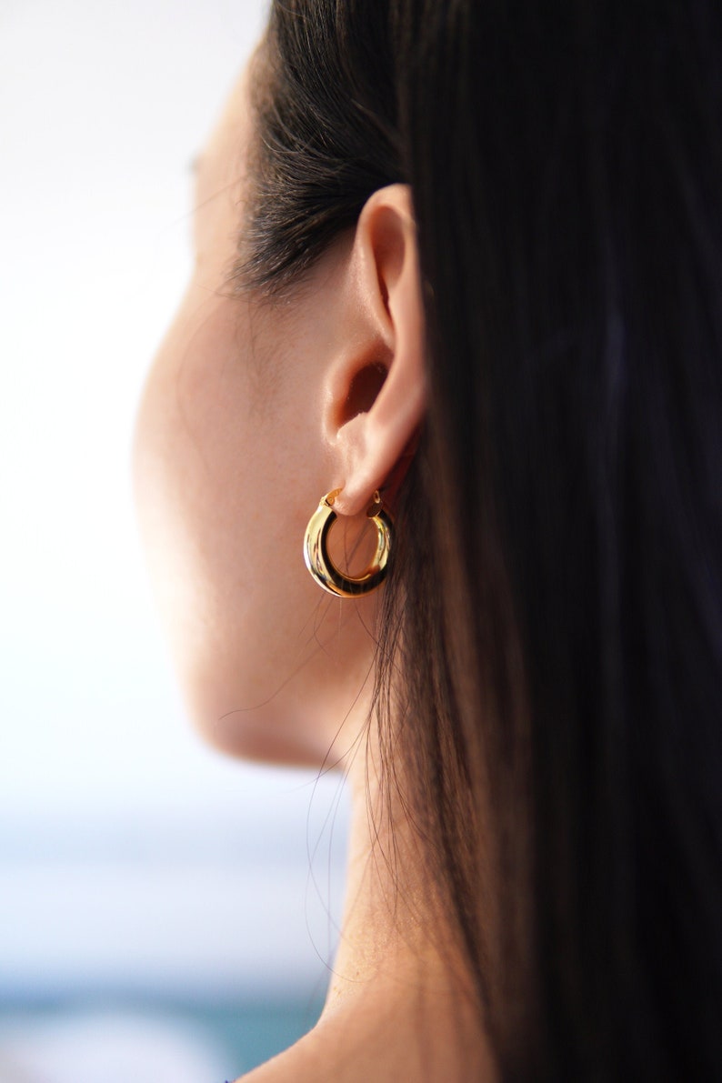 Chunky Gold Hoop Earrings, 925 Sterling Silver Thick Hoop Earrings, 18K Gold Plated Hoop Earrings image 5