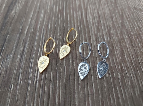 925S Charm Huggie Hoop Earrings, Gold Charm Huggie Earrings, CZ Hoop Earrings, Minimalist Jewellery