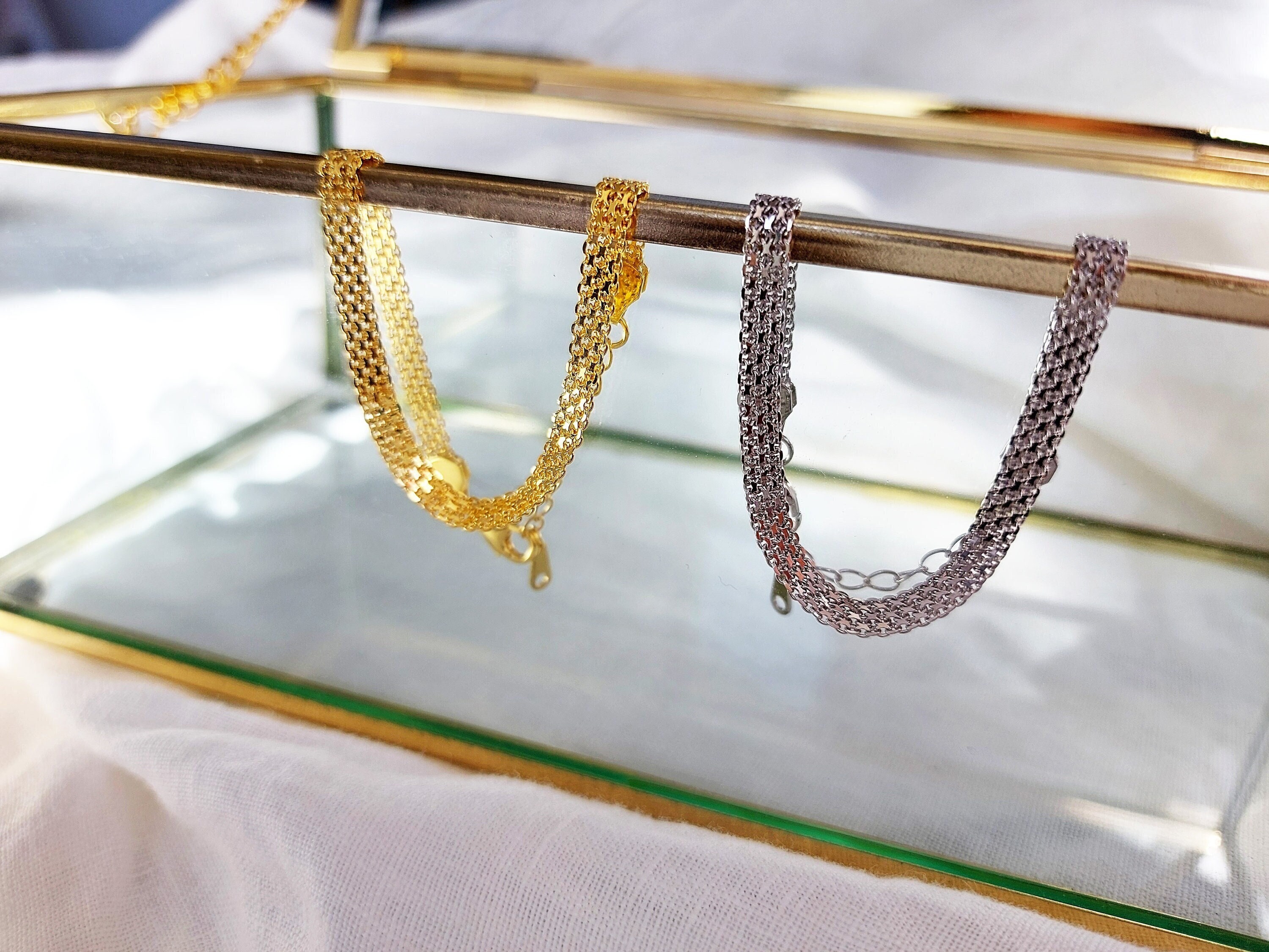 Wide Gold Chain Bracelet / Silver Flat 