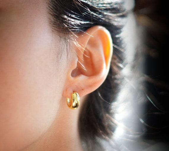 Chunky Hoop Earrings - Gold & Silver Thick Open Huggie Hoops For Women