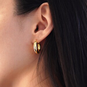 Chunky Gold Hoop Earrings, 925 Sterling Silver Thick Hoop Earrings, 18K Gold Plated Hoop Earrings image 6