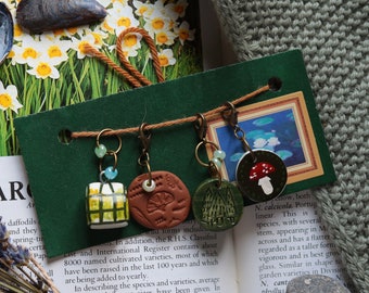 Handmade Progress Keeper and Stitch Marker Set | Mushroom and Sheep | Set 2