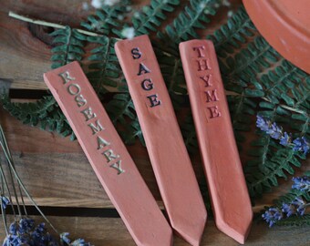 Set of 3 Herb Stakes | Rosemary, Thyme & Sage | Handmade Ceramic | Garden Pottery