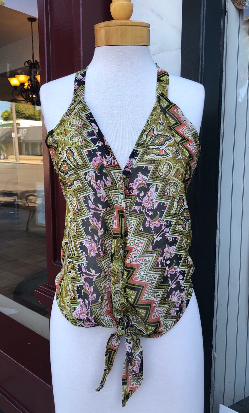 one of a kind made in the usa women\u2019s top Halter top open back top smallmedium top front tie top blouse summer top