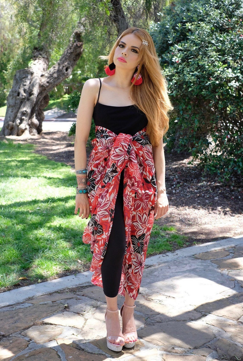 One Size sarong beach cover up hawaiian sarong poolside wear red sarong floral sarong Red floral sarong red pareo floral pareos
