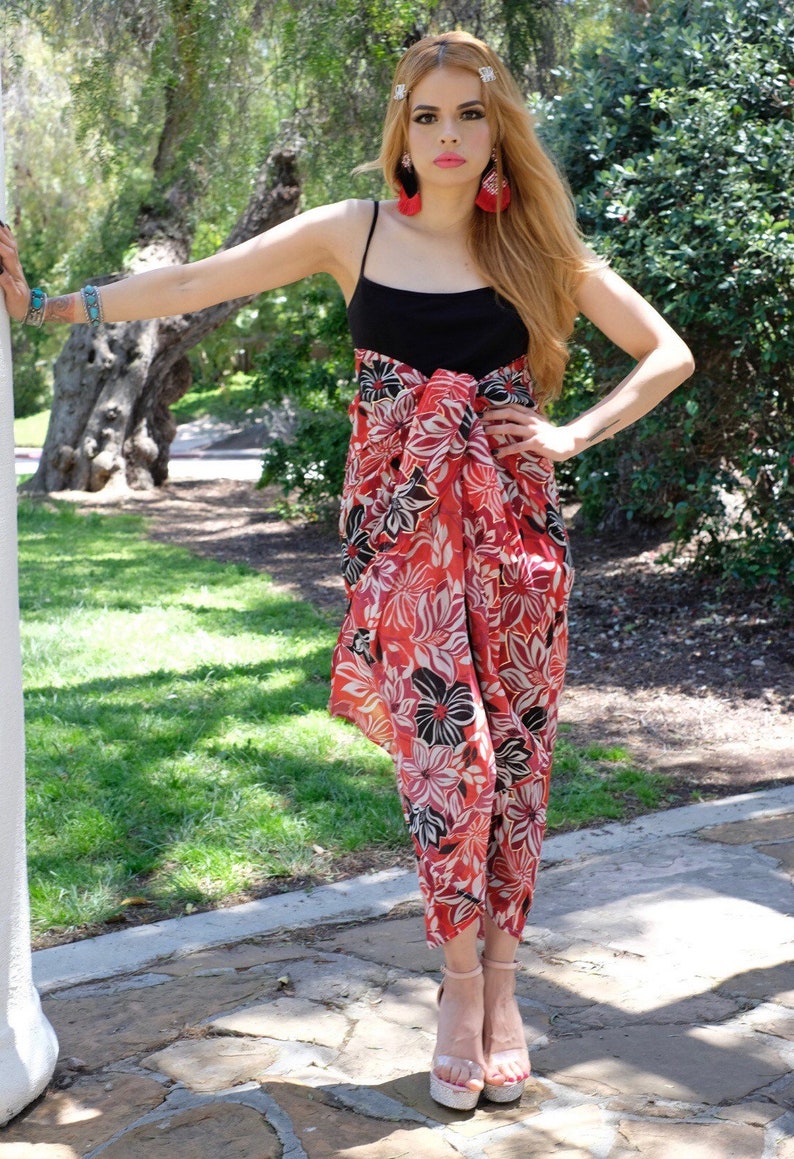 One Size sarong beach cover up hawaiian sarong poolside wear red sarong floral sarong Red floral sarong red pareo floral pareos
