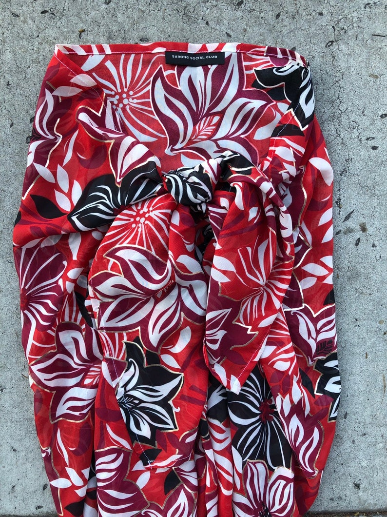 One Size sarong beach cover up hawaiian sarong poolside wear red sarong floral sarong Red floral sarong red pareo floral pareos